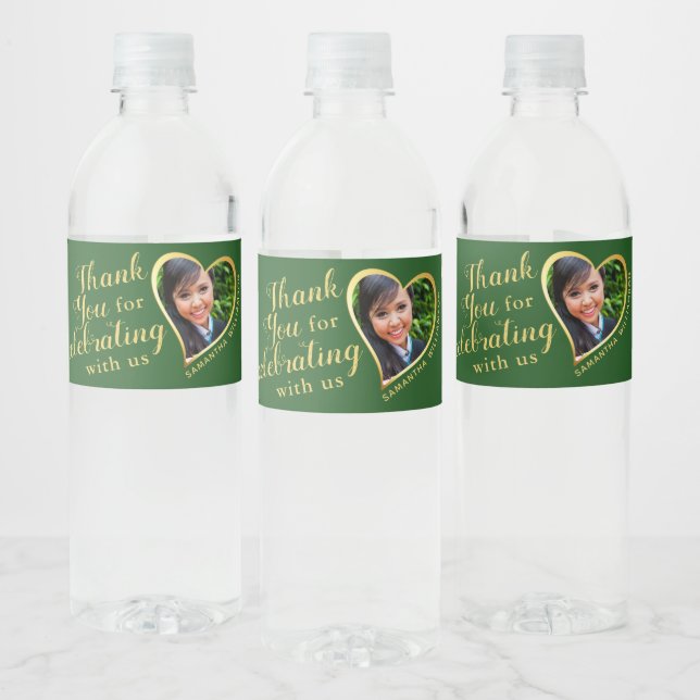 Étiquette Pour Bouteilles D'eau Merci Vert et Or 2025 Graduation (Bouteilles)