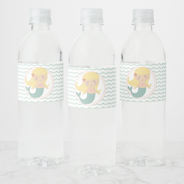 Étiquette Pour Bouteilles D'eau Mermaid premier anniversaire pastel rose Anniversa (Bouteilles)