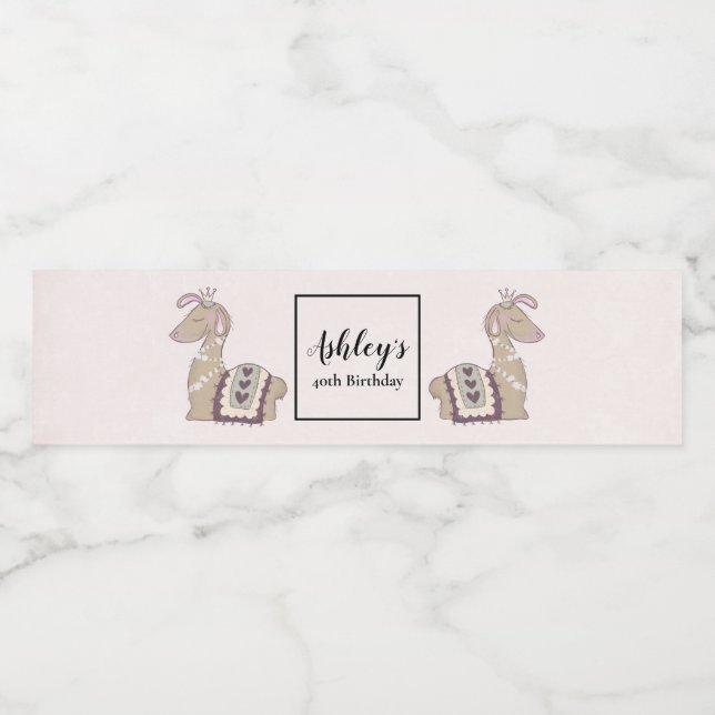 Étiquette Pour Bouteilles D'eau Mignonne Llama Princesse portant une couronne (Étiquettes simples)