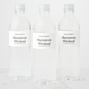 Étiquette Pour Bouteilles D'eau Mini fin de semaine de bachelorette noir et blanc
