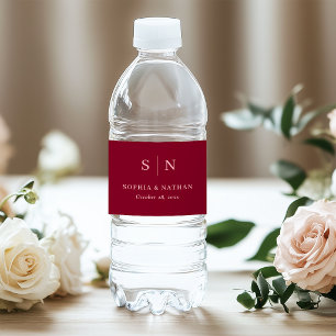 Étiquette Pour Bouteilles D'eau Minimaliste Chic   Mariage Monogramme Bordeaux et 