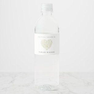 Étiquette Pour Bouteilles D'eau Minimaliste Floral Cœur Vert Sombre Mariage