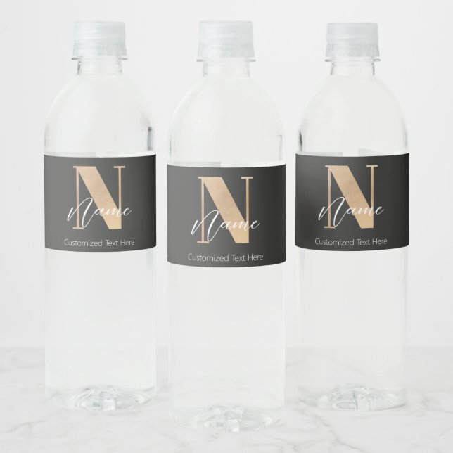 Étiquette Pour Bouteilles D'eau Moderne Initiale N & Nom Personnalisés Monogrammés (Bouteilles)