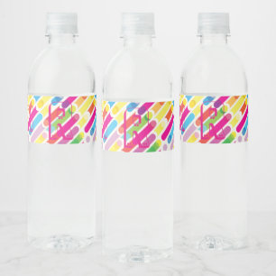 Étiquette Pour Bouteilles D'eau Monogramme Arc-en-ciel lignes diagonales Motif Pop