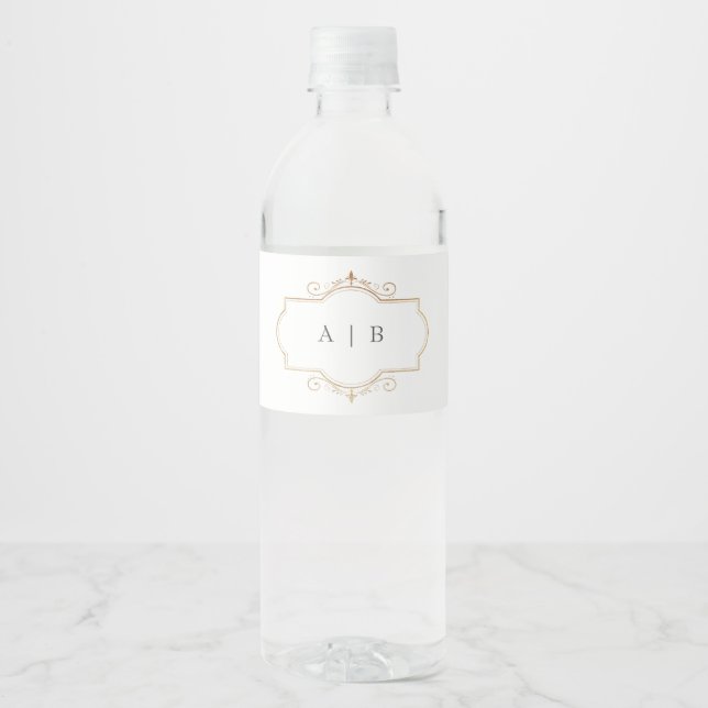 Étiquette Pour Bouteilles D'eau monogramme d'or modèle personnalisé (Devant)