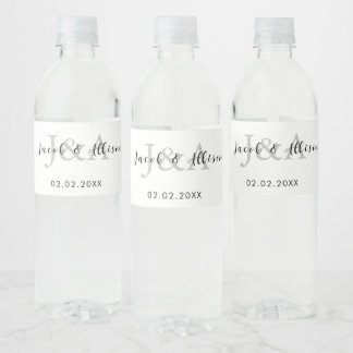 Étiquette Pour Bouteilles D'eau monogramme élégant bar moderne mariage