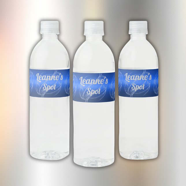 Étiquette Pour Bouteilles D'eau Monogramme en métal brossé et Parties scintillant  (Créateur téléchargé)
