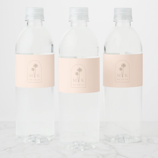 Étiquette Pour Bouteilles D'eau Monogramme Mariage minimaliste chic côtier (Bouteilles)
