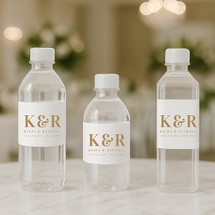 Étiquette Pour Bouteilles D'eau Monogramme mariage minimaliste Or simple et blanc