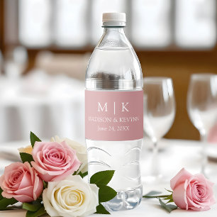Étiquette Pour Bouteilles D'eau Monogramme Minimaliste Moderne Mariage Rose Poussi