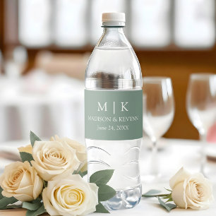 Étiquette Pour Bouteilles D'eau Monogramme Minimaliste Moderne Mariage Vert Sauge