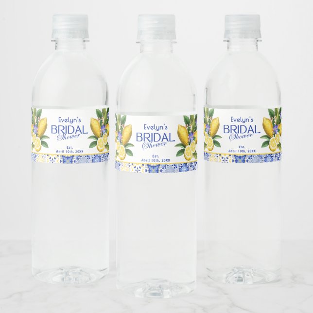 Étiquette Pour Bouteilles D'eau Mosaïque italienne Carrelage bleu et Fête des mari (Bouteilles)