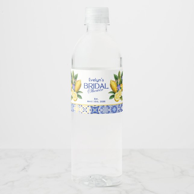 Étiquette Pour Bouteilles D'eau Mosaïque italienne Carrelage bleu et Fête des mari (Devant)