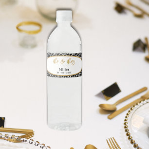 Étiquette Pour Bouteilles D'eau Motif Feuille botanique M & Mme Nom Date