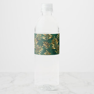 Étiquette Pour Bouteilles D'eau Motif sans couture avec des fougères dorées