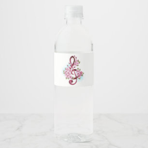 Étiquette Pour Bouteilles D'eau Musical treble clef notes with sakura flowers