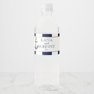 Étiquette Pour Bouteilles D'eau Nautique, or avec des rayures de marine