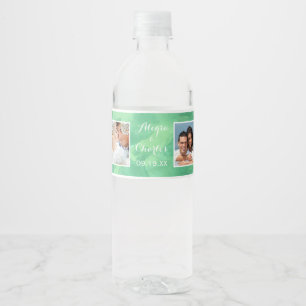 Étiquette Pour Bouteilles D'eau Neo Mint Vert aquarelle Mariage Photo Collage