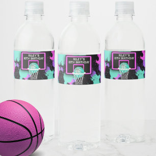 Étiquette Pour Bouteilles D'eau Neon Grunge Paint Splatz Basketball Anniversaire