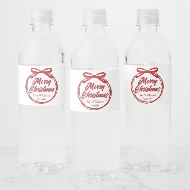Étiquette Pour Bouteilles D'eau Noël Ruban Rouge Nœud Fête Personnalisé (Bouteilles)