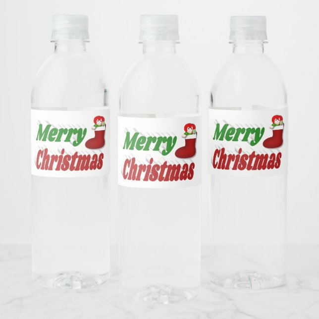 Étiquette Pour Bouteilles D'eau Noël Stocking rouge vert typographie (Bouteilles)