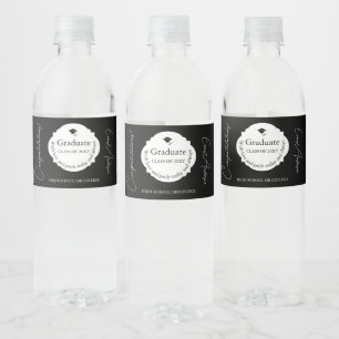 Étiquette Pour Bouteilles D'eau Noir et blanc Félicitations Moderne Graduation