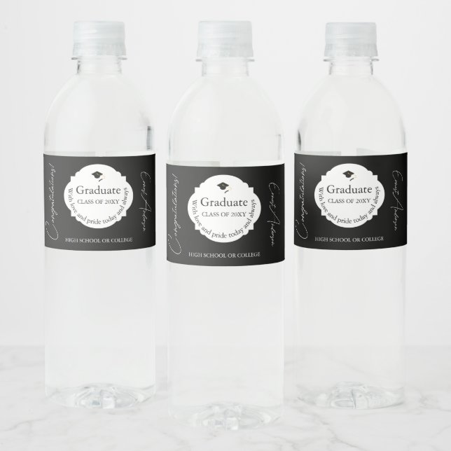 Étiquette Pour Bouteilles D'eau Noir et blanc Félicitations Moderne Graduation (Bouteilles)
