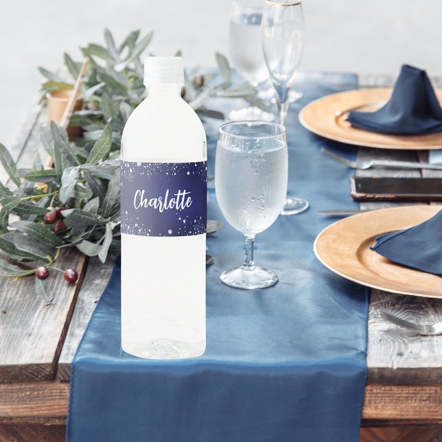Étiquette Pour Bouteilles D'eau Nom de l'étincelle bleu marine (Créateur téléchargé)