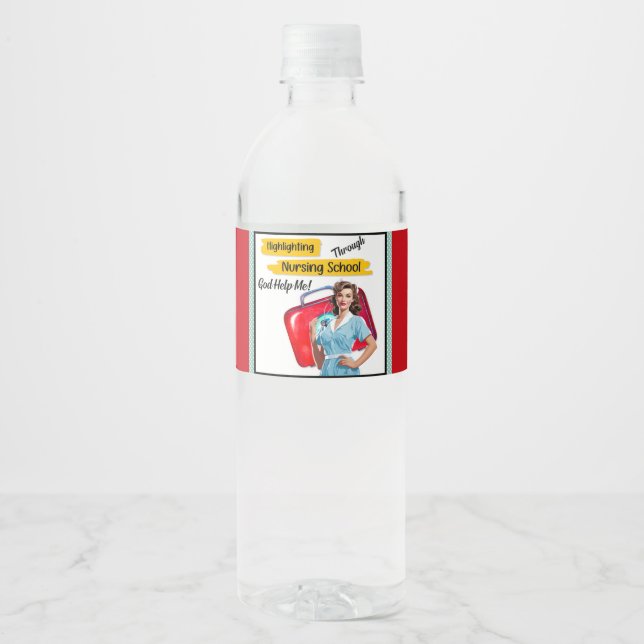 Étiquette Pour Bouteilles D'eau Notes de soins infirmiers rétro Pinup_ (Devant)