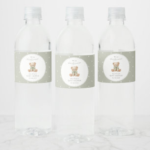 Étiquette Pour Bouteilles D'eau Nounours, Nœud, Points verts, Baby Shower