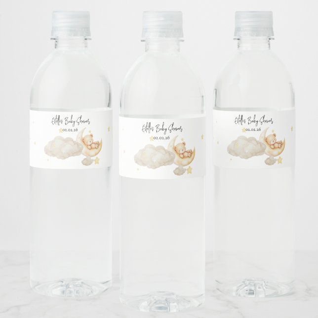 Étiquette Pour Bouteilles D'eau Nous Sommes Au-Dessus Du Baby shower Lune (Créateur téléchargé)