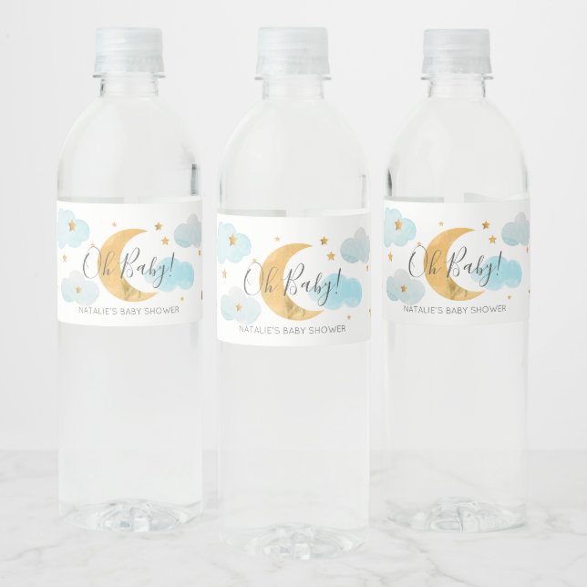 Étiquette Pour Bouteilles D'eau Nuages bleus de lune et d'étoiles (Bouteilles)