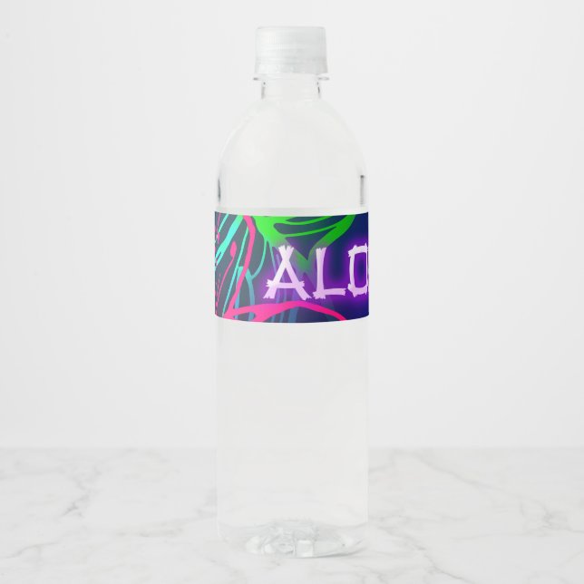 Étiquette Pour Bouteilles D'eau Nuit tropicale Luau électrique Neon Aloha Party (Devant)