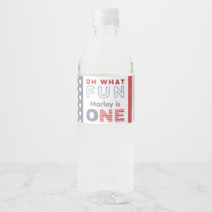 Étiquette Pour Bouteilles D'eau Oh What Fun One -Rouge Blanc Bleu 1er Anniversaire