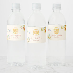 Étiquette Pour Bouteilles D'eau Oiseau jaune bleu mariage chinois