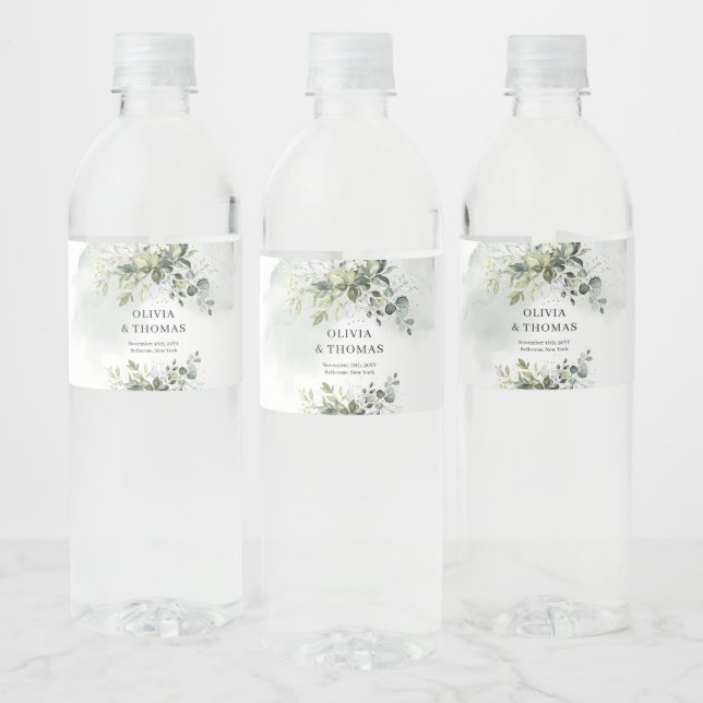 Étiquette Pour Bouteilles D'eau Or vert boho eucalyptus tendance (Bouteilles)