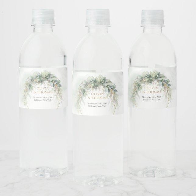 Étiquette Pour Bouteilles D'eau Or vert boho eucalyptus tendance (Bouteilles)