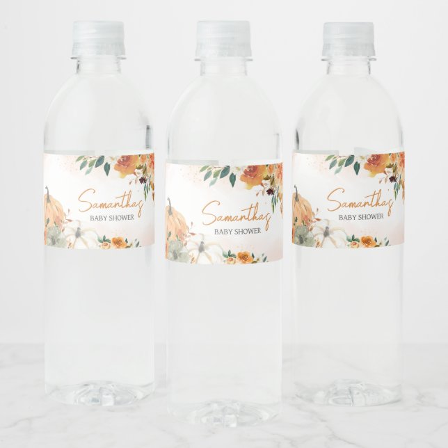 Étiquette Pour Bouteilles D'eau Orange Automne Automne Citrouille Floral Baby show (Bouteilles)