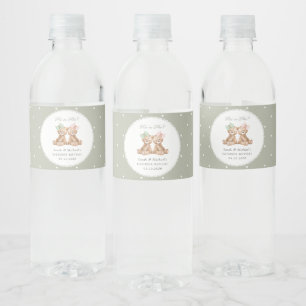 Étiquette Pour Bouteilles D'eau Ours en peluche, Nœud, Petits pois verts, Révélati