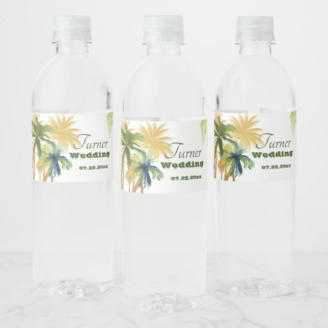 Étiquette Pour Bouteilles D'eau Palm Tree Beach Wedding (Bouteilles)
