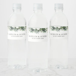 Étiquette Pour Bouteilles D'eau palmier tropical feuille verdure fleurie mariage