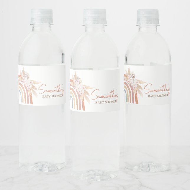 Étiquette Pour Bouteilles D'eau Pampas rose Boho Arc-en-ciel (Bouteilles)
