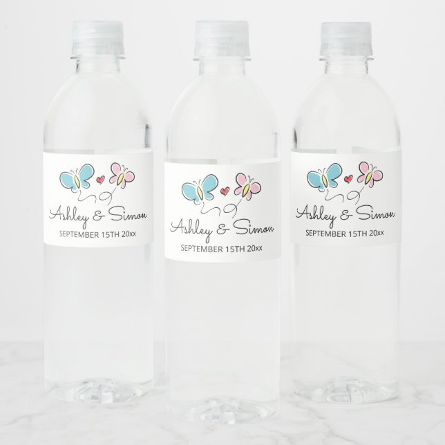 Étiquette Pour Bouteilles D'eau Papillons personnalisés flottant réception de mari (Bouteilles)
