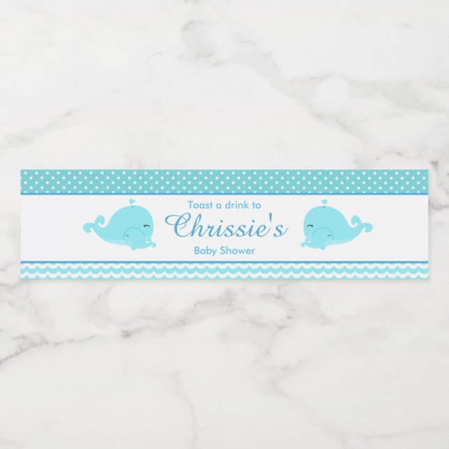 Étiquette Pour Bouteilles D'eau Parent mignonne et bébé baleine bleu garçon (Étiquettes simples)