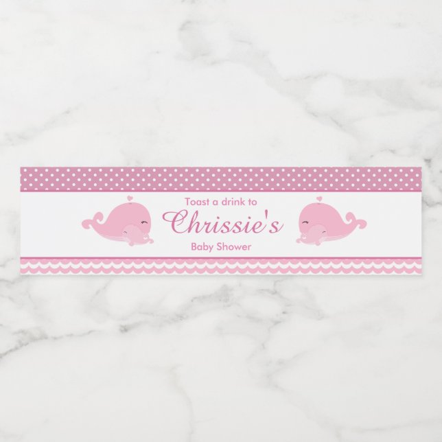 Étiquette Pour Bouteilles D'eau Parent mignonne et bébé baleine rose fille bébé (Étiquettes simples)