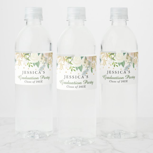 Étiquette Pour Bouteilles D'eau Parti de la graduation moderne florale en ivoire (Bouteilles)