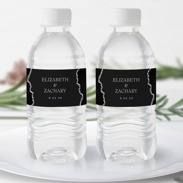 Étiquette Pour Bouteilles D'eau Parties scintillant en argent noir Agate Mariage f (Créateur téléchargé)