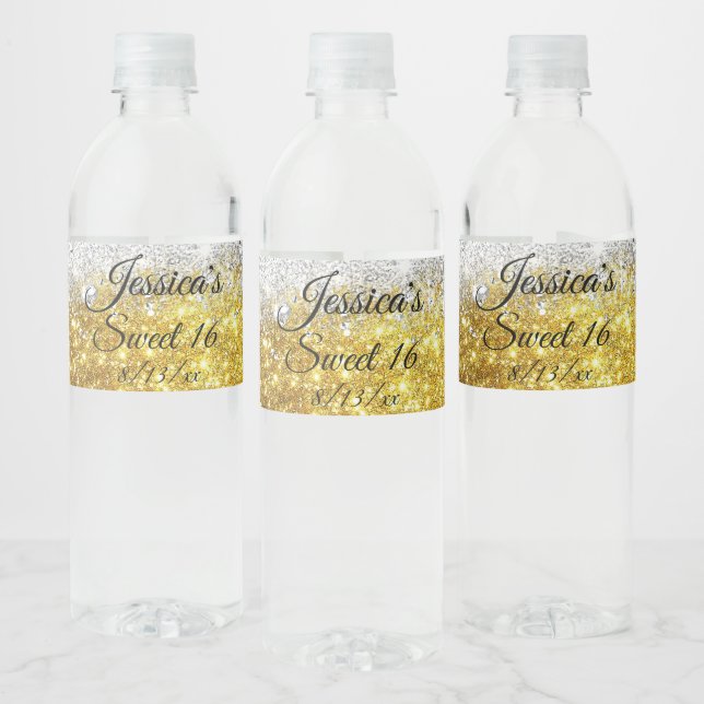 Étiquette Pour Bouteilles D'eau Parties scintillant étincelante or & argent Sweet  (Bouteilles)