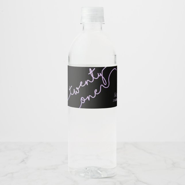 Étiquette Pour Bouteilles D'eau Parties scintillant pourpre, étincelle 21e anniver (Devant)
