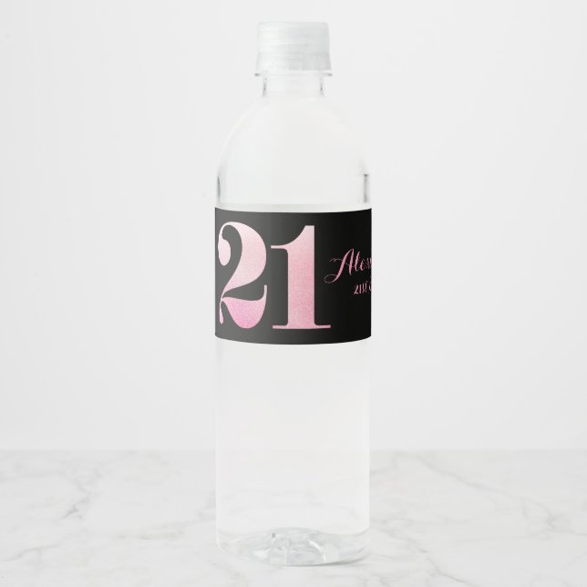 Étiquette Pour Bouteilles D'eau Parties scintillant rose 21e fête d'anniversaire (Devant)